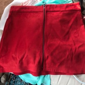 Red suede skirt